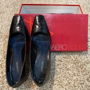 AEROSOLES Black Leather Croco Heels - S:7M